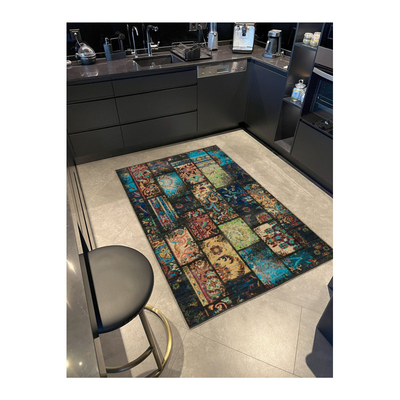 Tapis lavable décoratif à motif tissé moderne, Sous-tapis rectangulaire 2 pi 6 po x 4 pi 11 po