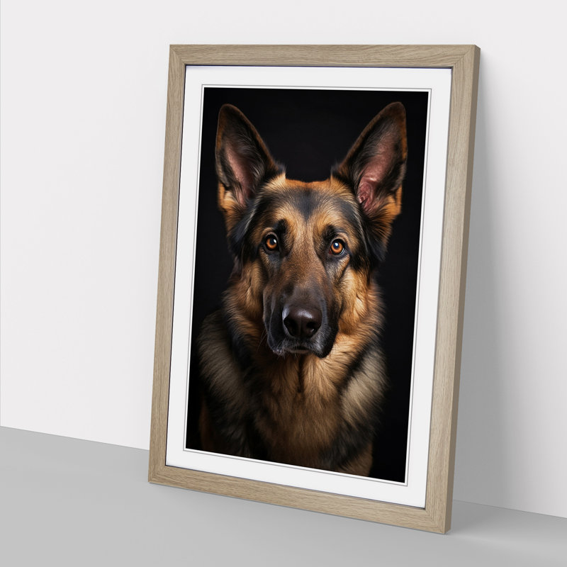 German Shepherd Classicism - Framed Print, 46cm H x 34cm W, Oak Framed