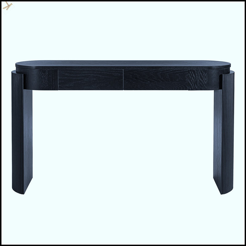 Natural Wood Grain Entryway Table With Fluted Design, Oval Top, And 2 Drawers For Elegant Storage And Display, Black