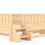 Lit grand naturel avec lit gigogne et bibliothèque de chevet, arrondi, design, installation facile pour les invités, sur escalier, fabrication en bois de pin, assemblage facile-129990051-129990052