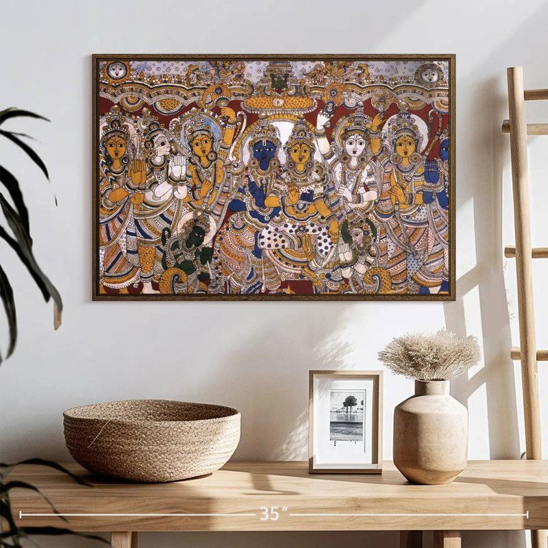 Mythes indiens Rama et Sita, 25 po x 17 po, Cadre flottant noyer