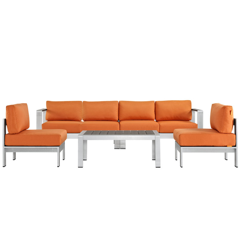 Shore 5-piece Outdoor Patio Aluminum Sectional Sofa Set, Orange