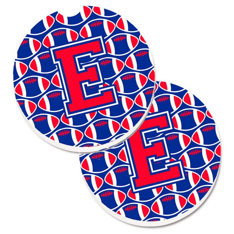 Ceramic Round 2 Piece Car Coaster Set, E, Harvard Crimson/Yale Blue