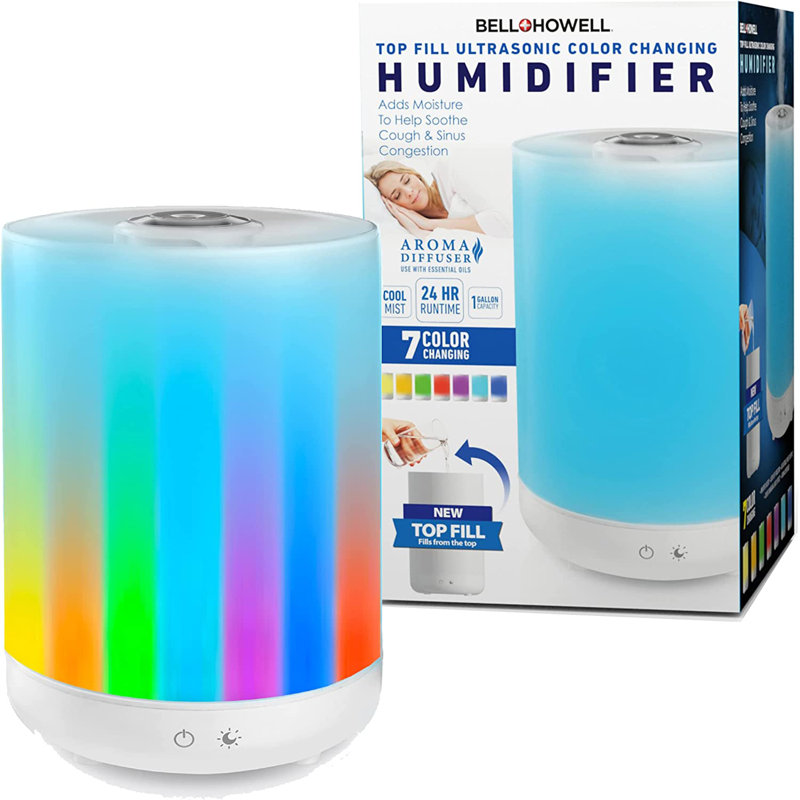 1 Gallon White Ultrasonic Color Changing Humidifier and Aroma Diffuser