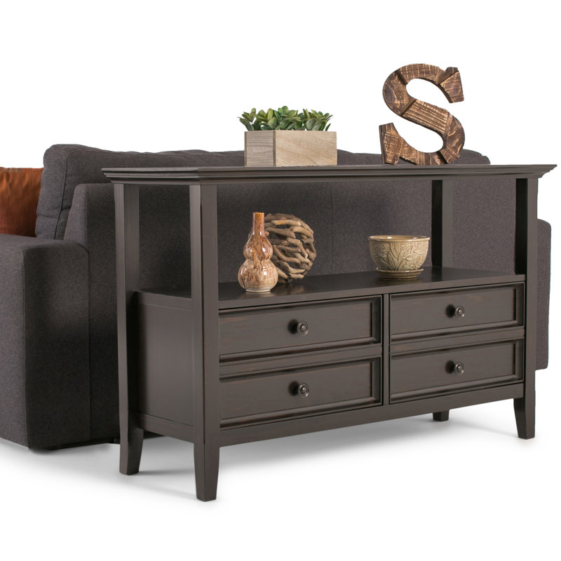 Table de canapé en bois massif Amherst de 48 po avec 2 tiroirs profonds et grande tablette ouverte, Noyer brun