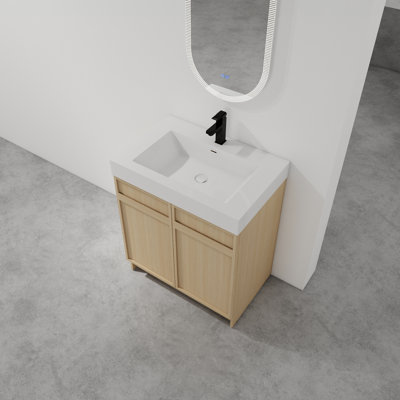 Meuble-lavabo sur pied 30 po avec lavabo en résine blanche