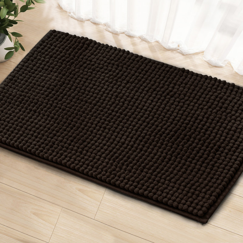 Neveaha Luxury Chenille Soft Absorbent Microfiber Rectangle Bath Mat, Black, 1.5cm H x 80cm W x 50cm D