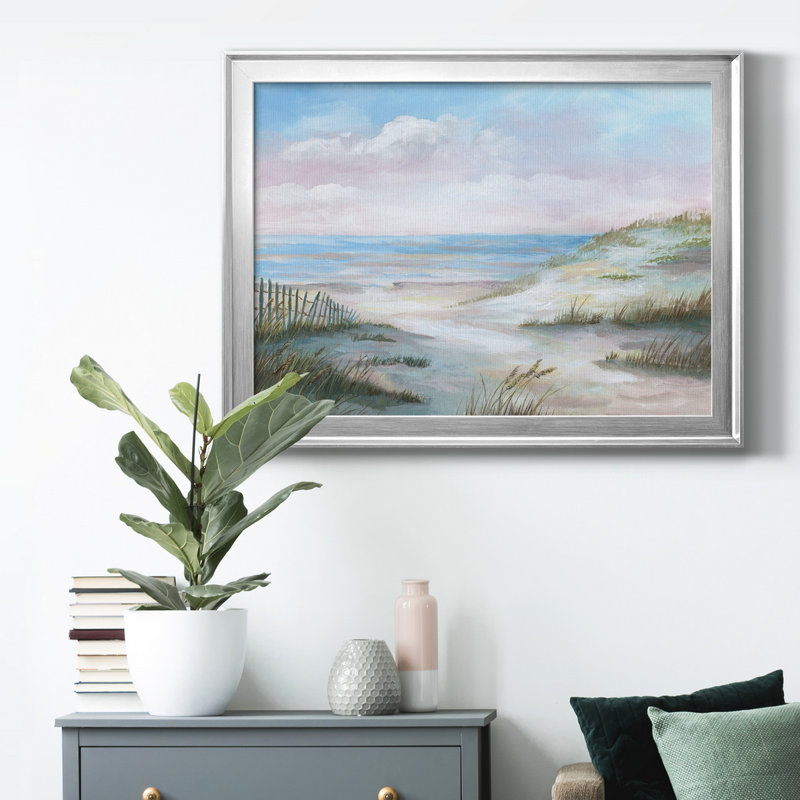 Seaside Dunes - Matted and Framed Under Acrylic Glass, Coastal Wall Art for Living Room, 22.5" H x 30.5" W x 1" D, No Mat