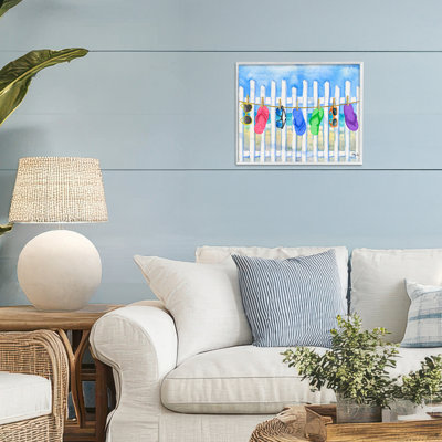 Summer Clothesline with Flip Flops Framed Giclee, design by Paul Brent