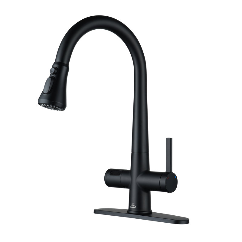 Robinet de cuisine rétractable 1,8 GPM avec plaque de pont et affichage numérique Willow, Noir mat