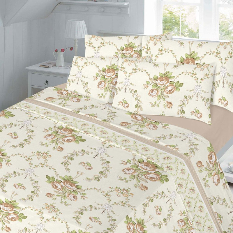 Olivia Floral Luxury Thermal 100% Brushed Cotton Flannelette Sheet Set, Single, Natural