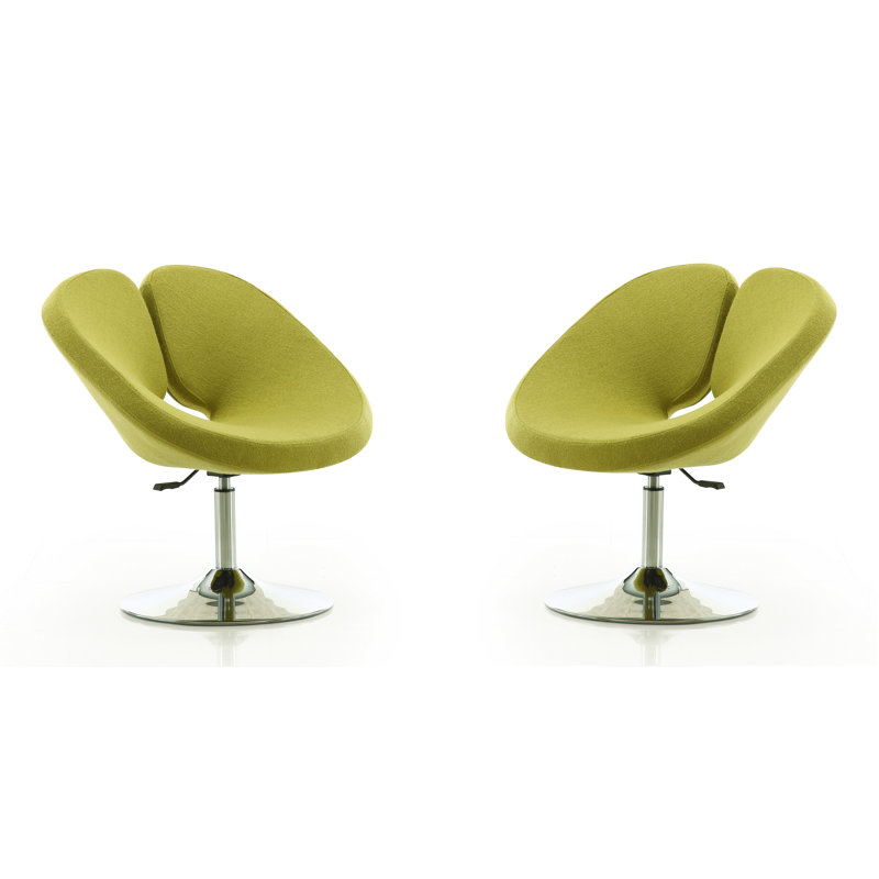 Chaise longue pivotante rembourrée en laine Perch en orange et chrome poli, Laine orange