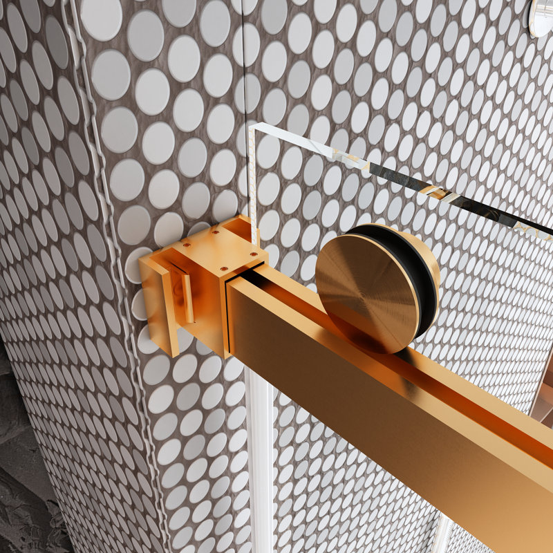 Tempered Glass Double Sliding Framless Shower Door, 76", Gold