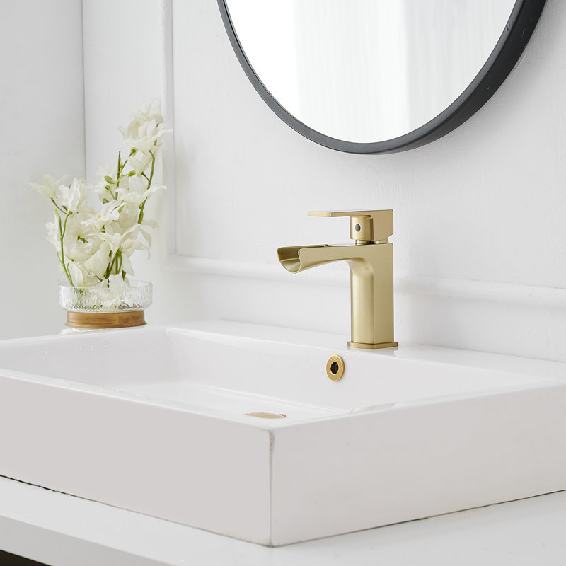 Single-Hole Single-handle Bathroom Faucet with Drain Assembly, Brushed Gold