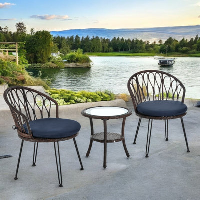 Ensemble de loisirs d'extérieur, 2 chaises simples en rotin avec table ronde en verre