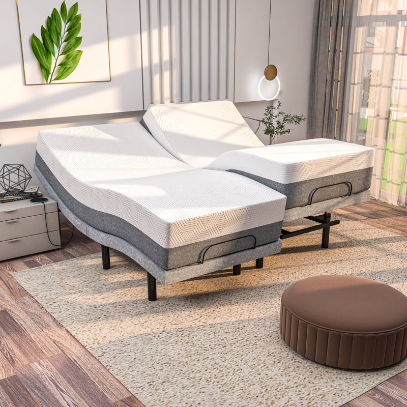 Lit réglable Mazelina avec matelas à mémoire de forme de 12 po, massage inclus, USB, éclairage sous le lit, télécommande sans fil et lit d'appoint sans gravité