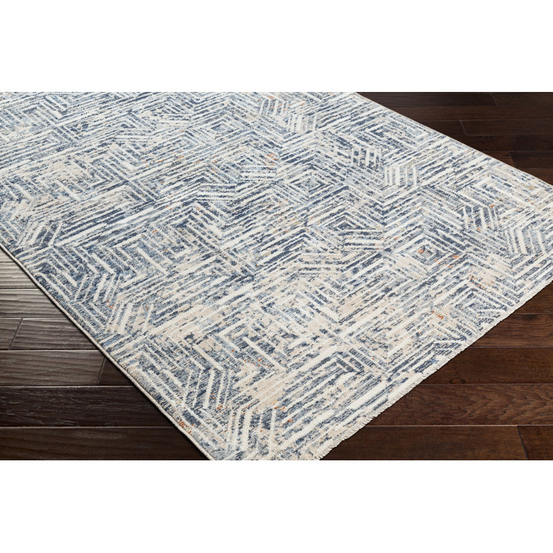 Levinson Geometric Machine Woven Navy/Beige Area Rug, Rectangle 7'10" x 10'