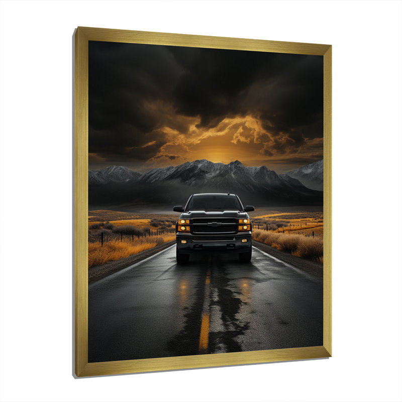 Hosking Pickup Truck the Road - Imprimé, H 20 po x l 12 po x P 1 po, Encadrement doré