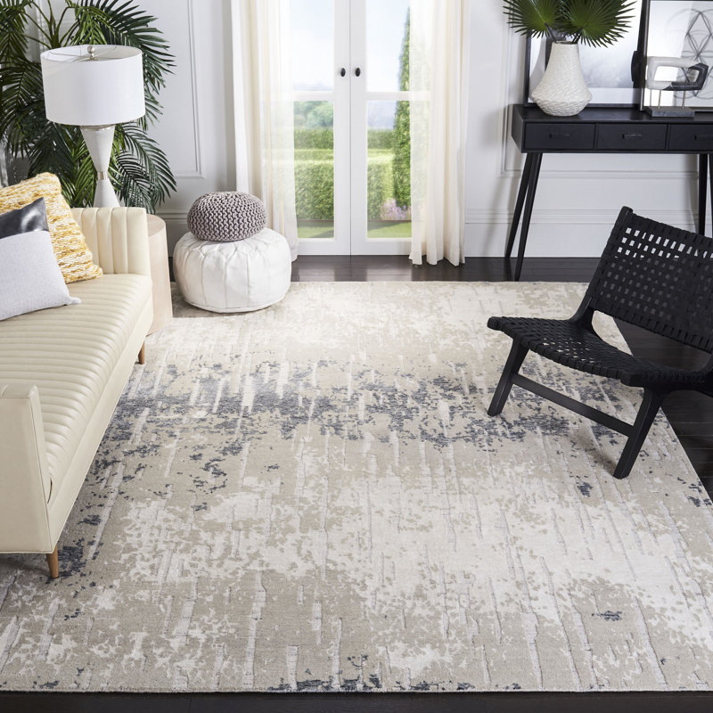 Tapis abstrait argenté en laine / coton tissé à la main Harwich, Rectangle 6 pi x 9 pi