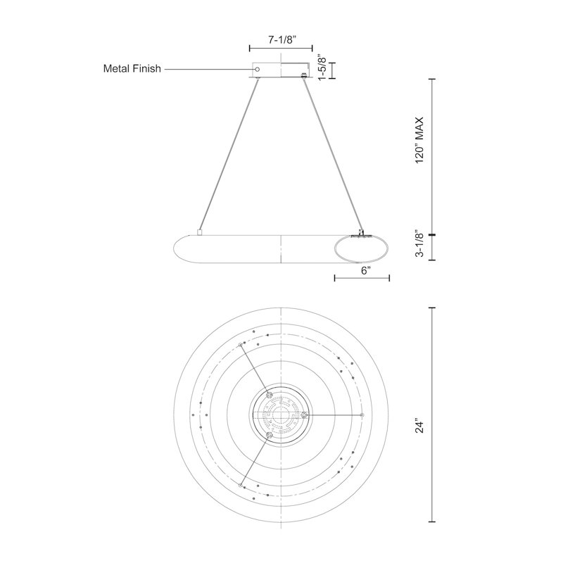 1 - Light LED Pendant, 124.76" H x 24" W x 24" D