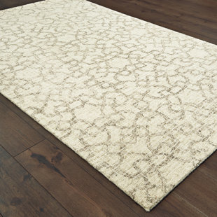 Miah Lattice Handmade Tufted Wool Tan/Ivory Area Rug