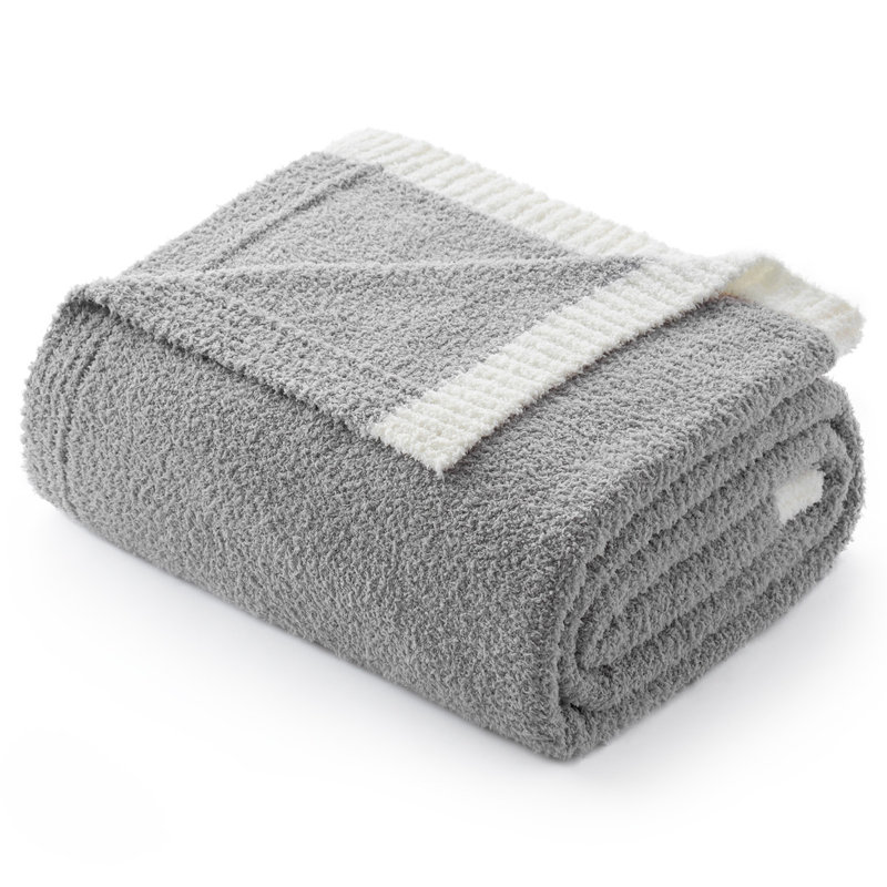 Jeté réversible en tricot de plumes, Gris, L 60 po x l 50 po