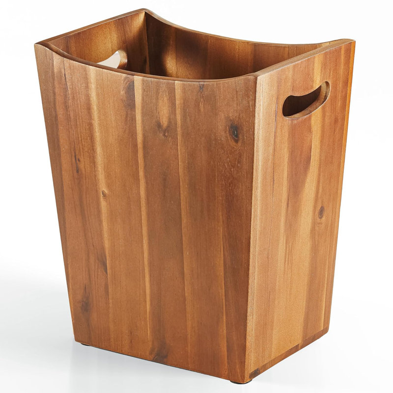 Solid Acacia Wood Decorative Waste Basket With Handles (2 Gallon) - Versatile Trash Can  for Home, Office, Bedroom & Bath