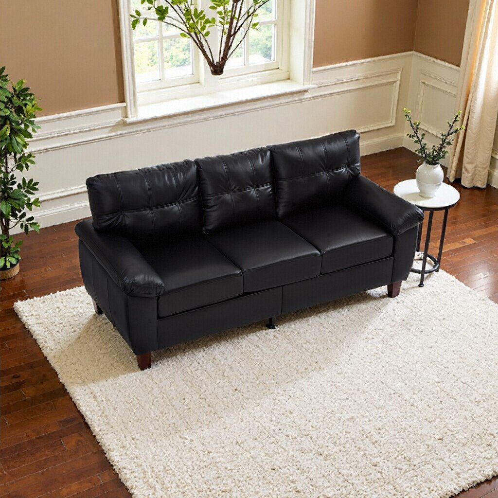Ebern Designs 79" Modern 3-Seater Faux Leather Sofa with Storage ...