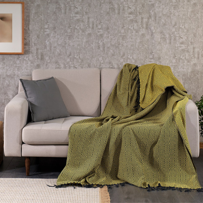 Cotton and Olive Throw, Yellow