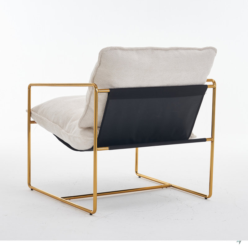 2 fauteuils dans 1 boîte, fauteuil suspendu rembourré avec structure en métal, Beige, Or