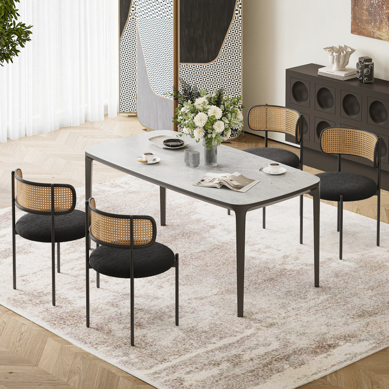 Canice Boucle Upholstered Metal Leg Side Chair, Black