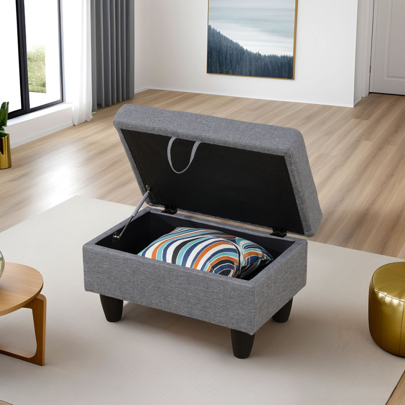 Keevha 28.5''Wide Rectangle Solid Colour Storage Ottoman, Gray Linen
