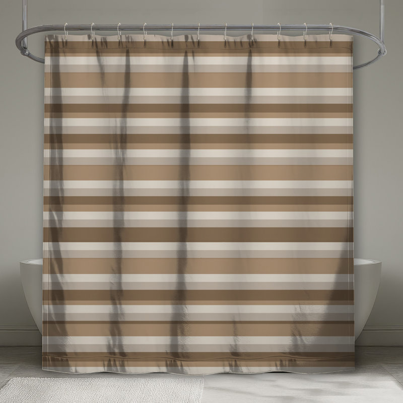 Rideau de douche à rayures - Motif de décor de salle de bain moderne, L 70 po x H 93 po, Brown Striped 2