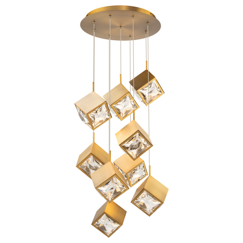 Ice Cube Round Multi-Light 4-CCT Pendant, Aged Brass