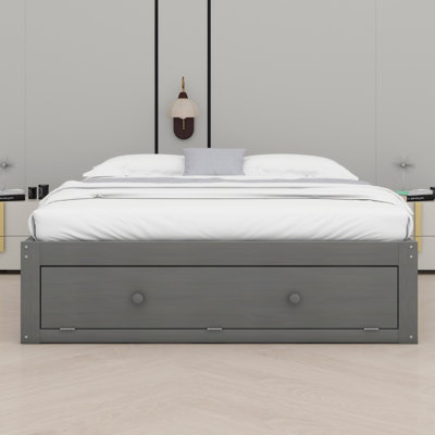 Easy-Assembly Platform Bed Frame with 4 Drawers and Hydraulic Lift Storage Footboard, No Headboard