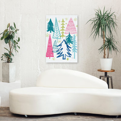 Merry Christmastime Trees Bright - Aqua Blue Christmas Forests Art