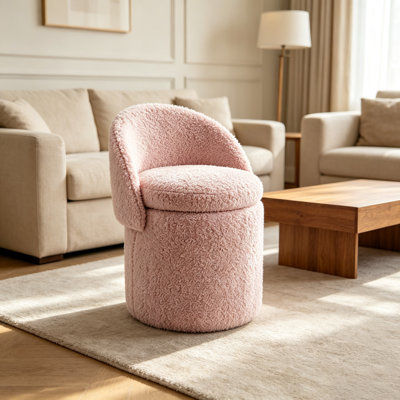 Tabouret de coiffeuse moderne avec rangement, tabouret de maquillage rembourré avec dossier pliable, tabouret d'appoint rond pour repose-pieds pour chambre à coucher, vestiaire et salon