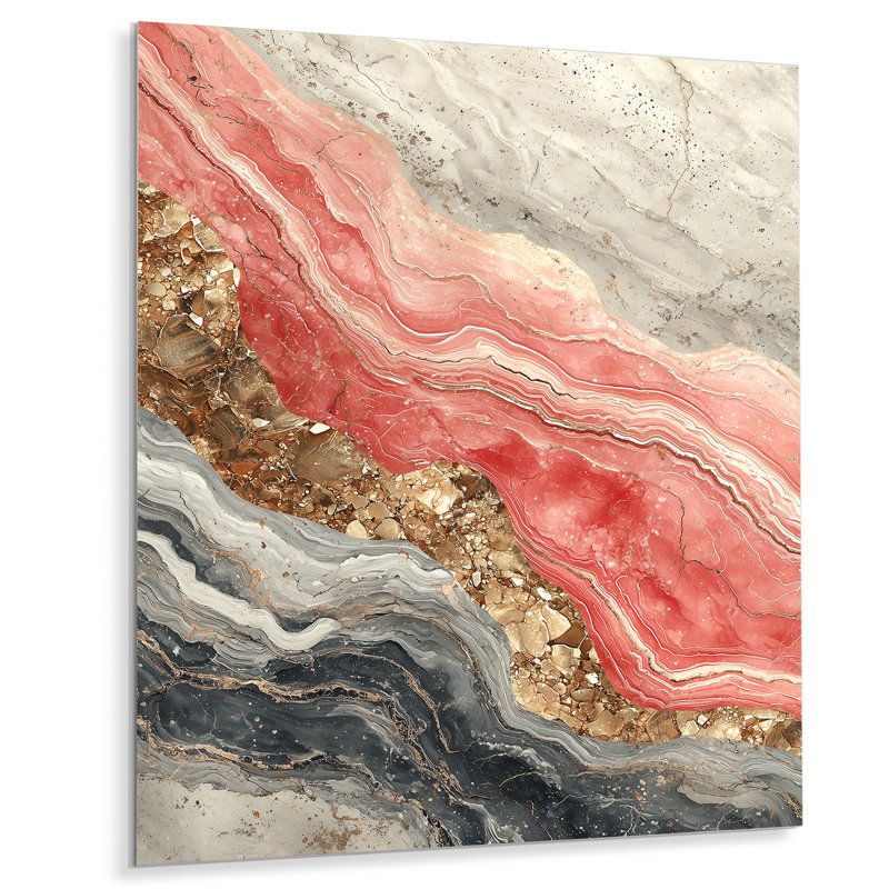 Décoration murale en métal «Rose Gem Crystal Whispers Of The Crystal Current», H 32 po x l 24 po