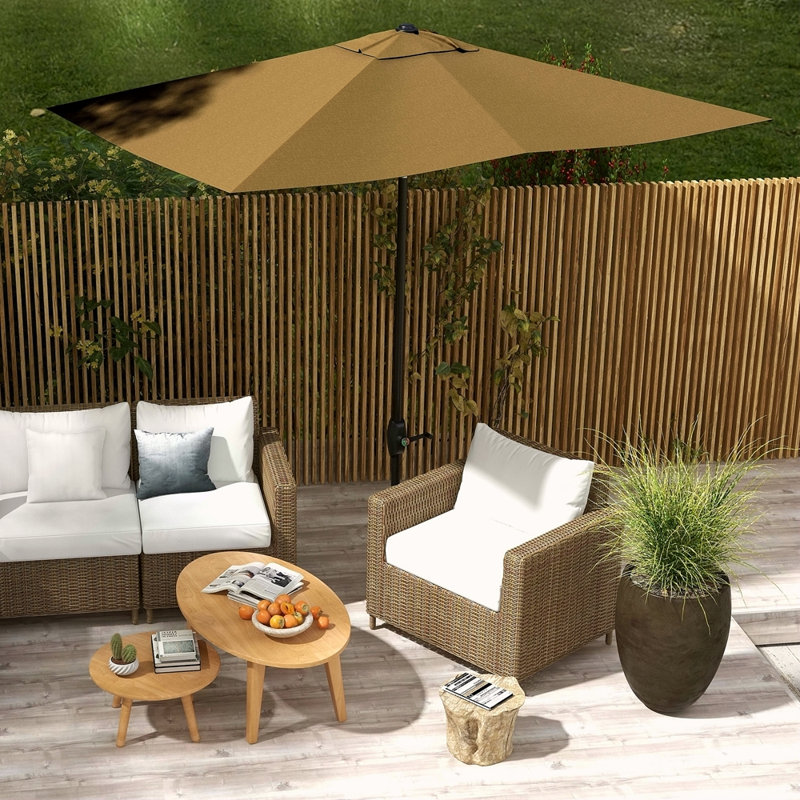 Parasol de marché d'extérieur rectangulaire de 6,5 pi x 10 pi avec manivelle et inclinaison à bouton-poussoir, Beige