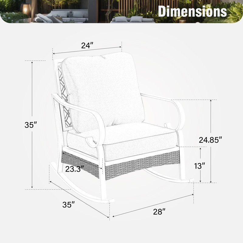 Chaise longue berçante et coulissante en métal, Coussin bleu / cadre blanc