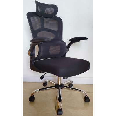Fauteuil de bureau ergonomique en filet avec dossier haut et appui-tête réglable en hauteur lombaire avec accoudoirs pivotants et roues pivotantes Base en métal électroplaqué robuste avec dossier en filet transparent et respirant