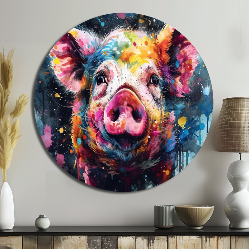 Illustration colorée de cochons colorés - animaux ronds, H 16 po x l 16 po
