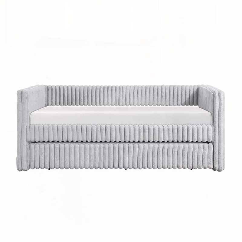Corduroy Fabric Upholstery Daybed with Trundle, Gray