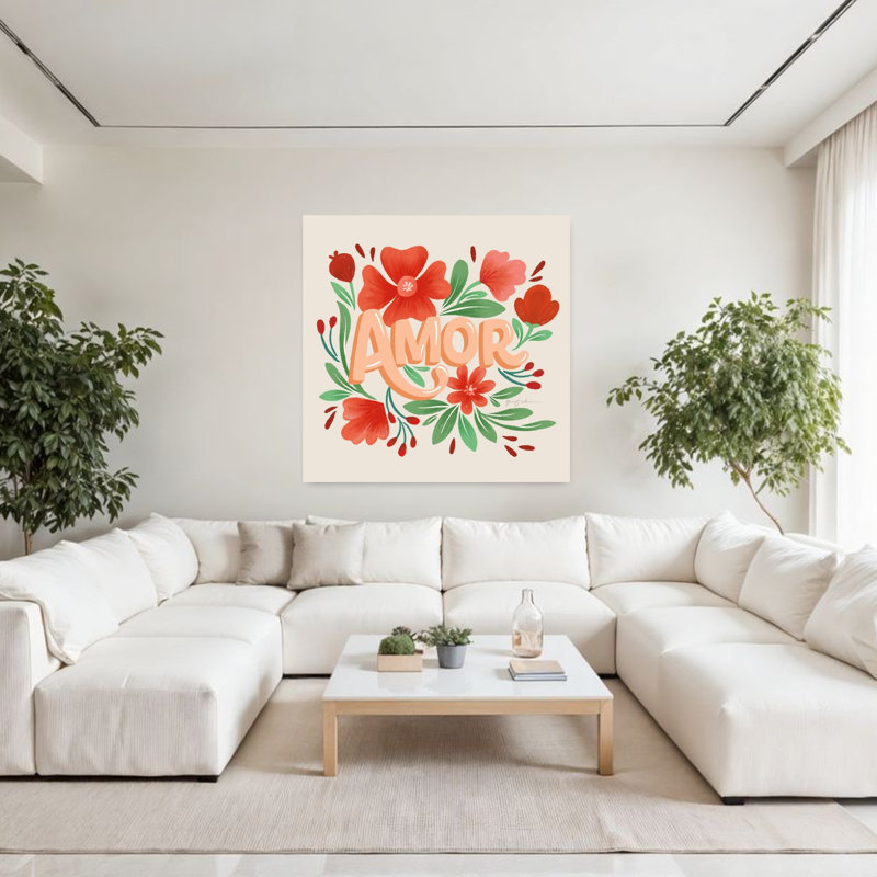 Amor, art floral contemporain romantique, H 48 po x l 48 po