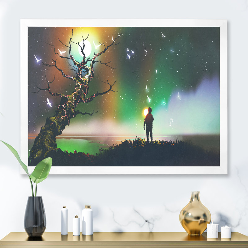 Jeu vidéo «Tree Path To Galaxy», œuvre d'art moderne sur toile, H 8 po x l 12 po x P 1 po, Cadre photo blanc