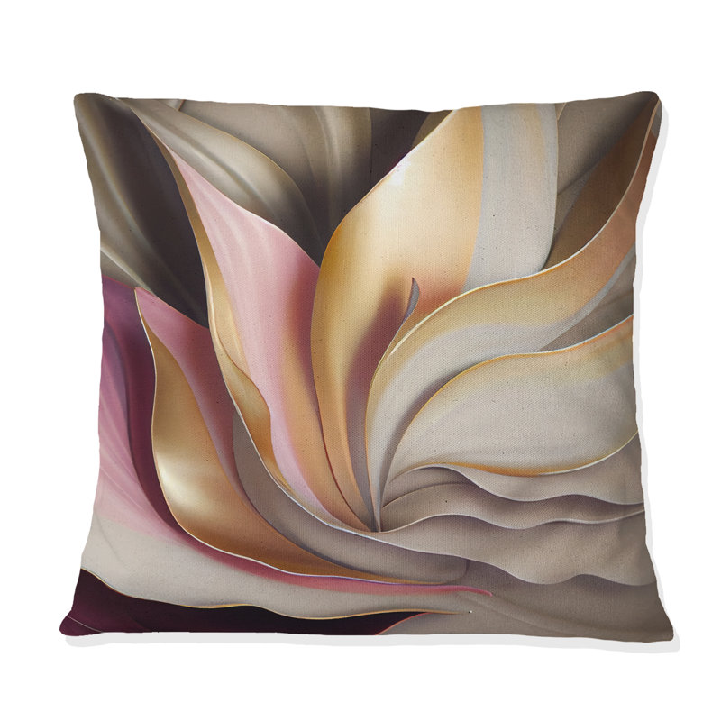 Subtil sophistication en rose exquis et doré - Coussin abstrait à encre liquide, H 16 po x l 16 po, Carré