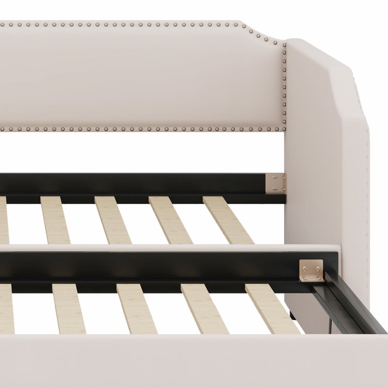 Upholstered Daybed With Pop Up Trundle, Beige