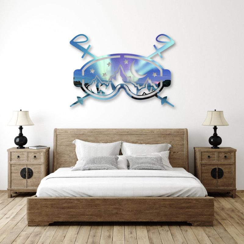 Art mural en métal Northern Lights Ski Goggles - Aurora Borealis Sports d'hiver - sculpture de lunettes de ski Silhouette