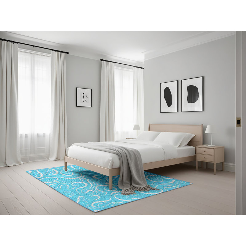 Tapis décoratif abstrait bleu, Rectangle 5 pi x 7 pi