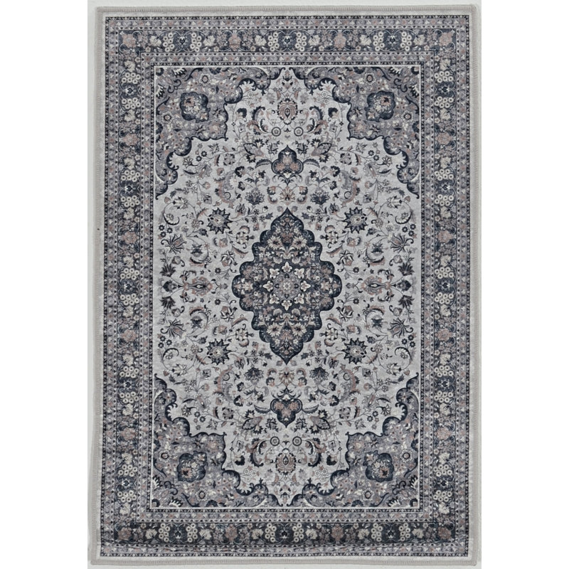 Emanuel Traditional Machine Woven Flatweave Grey and Charcoal Area Rug with Non Skid Backing , Rectangle 2'2" X 3'2"